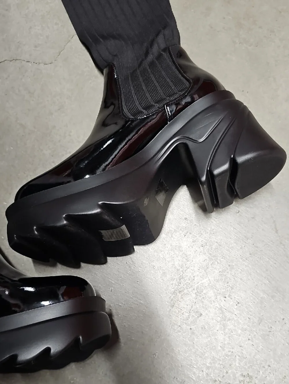 [NEW] Over-the-Knee Black Platform Boots - Stretch Sock Shaft
